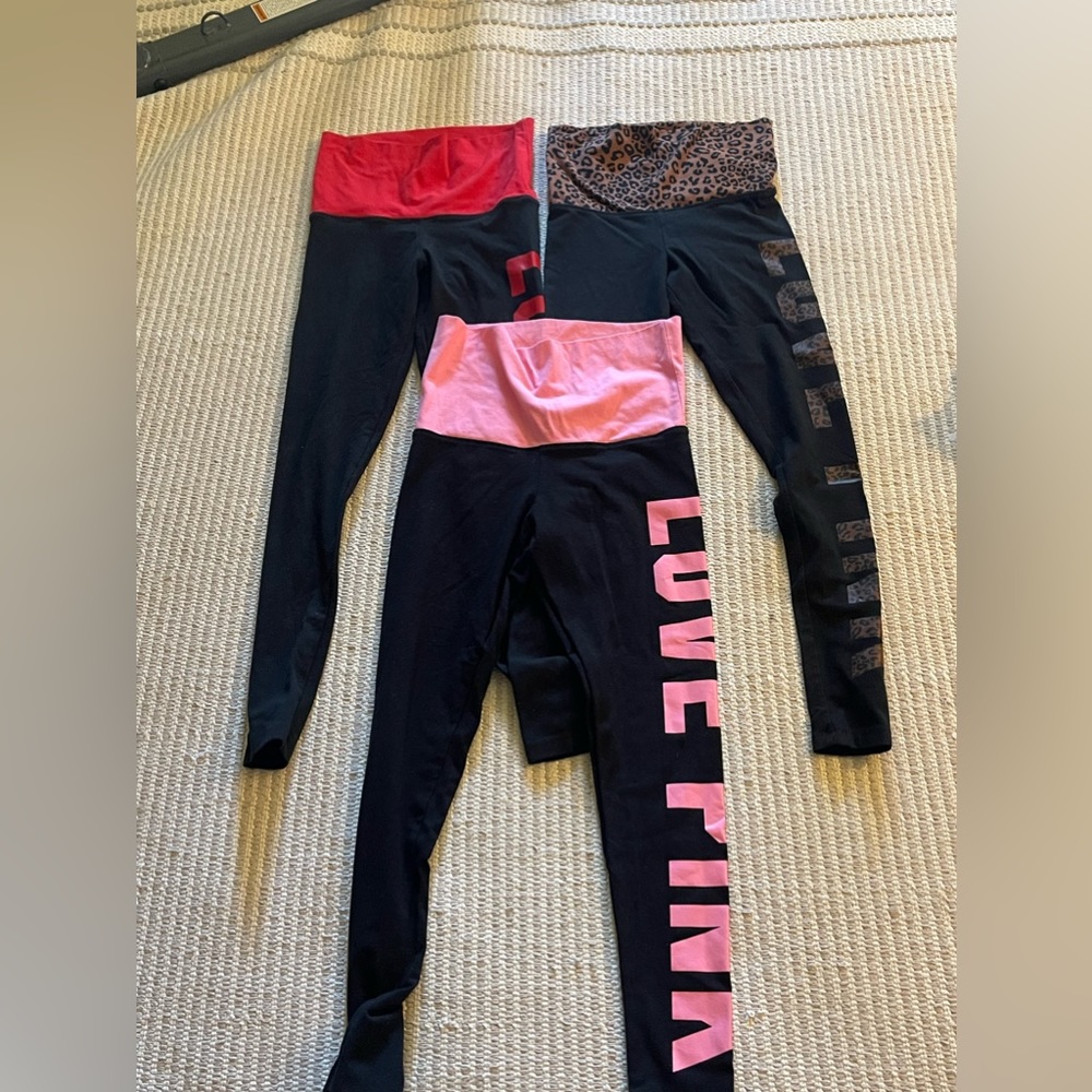 3 pairs of pink/vs leggings, size xs